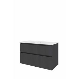 Set Proline porselein Elegant wastafel wit zonder kraangat onderkast asymmetrisch black oak 100x46cm