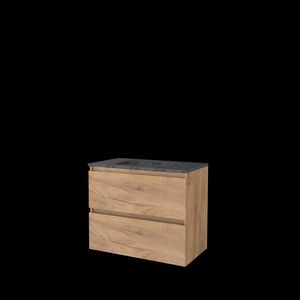 Set START-46 onderkast whisky oak 80cm greeploos 2x la hardstenen wastafel z/ kraangat (S46GL80H0WO)