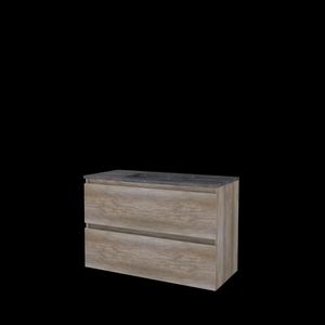 Set START-46 onderkast scotch oak 100cm greeploos 2x la hardstenen wastafel 1x kraangat (S46GL100H1SO)