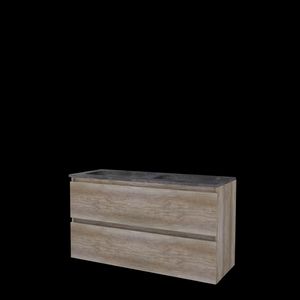 Set START-46 onderkast scotch oak 120cm greeploos 2x la hardstenen wastafel 2x kraangat (S46GL1202H2SO)