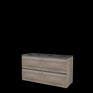 Set START-46 onderkast scotch oak 120cm (2x 60cm) greeploos 4x la hardstenen wastafel z/ kraangat (S46GL120H0SO)