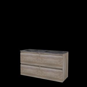 Set START-46 onderkast scotch oak 120cm (2x 60cm) greeploos 4x la hardstenen wastafel 2x kraangat (S46GL120H2SO)