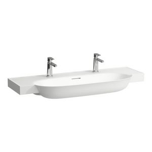 Wastafel Met Overloop Met Drie Kraangaten 120X48 mat wit