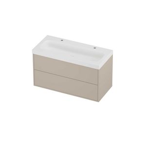 Haga Set polystone Mezza wastafel met 2 kraangaten en onderkast tbv grepen 2 laden symmetrisch in kader 1000x460x580mm matt White/Soft linen