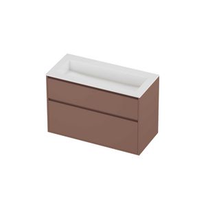 Aristo Set polystone Elegant wastafel zonder kraangat en onderkast greeploos 2 laden a-symmetrisch in kader 1000x460x670mm glans wit/Beauty blush