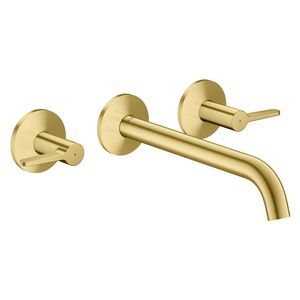 3-gats inbouw badkraan wandmontage+rechte grepen AXOR One Brushed Brass
