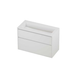 Aristo Set polystone Elegant wastafel zonder kraangat en onderkast greeploos 2 laden a-symmetrisch in kader 1000x460x670mm glans wit/matt white