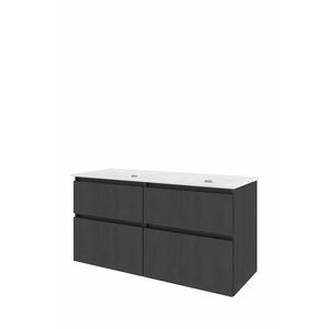 Set Proline porselein Elegant dubb. wastafel wit zonder kraangat onderkast 4x la asymmetrisch black oak 120x46cm
