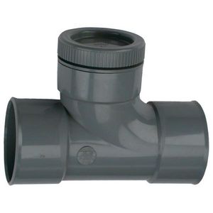 PVC lijm ontstoppingsstuk + schroefdeksel 75mm grijs mof/mof