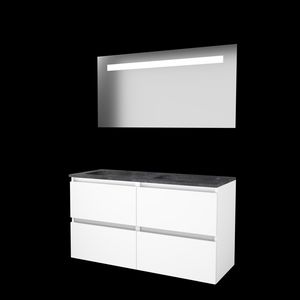 Set ECONOMIC-46 onderkast ice white 120cm (2x 60cm) greeploos 4x la hardstenen wastafel 2x kraangat spiegel geïn. LED-verl. (E46GL120H2IW)