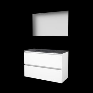 Set ULTIMATE-46 onderkast ice white 100cm greeploos 2x la hardstenen wastafel 1x kraangat spiegel ind. LED-verl. ↑+↓ (U46GL100H1IW)