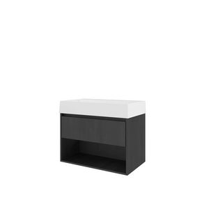 Set Proline porselein Loft wastafel wit zonder kraangat onderkast 1x lade+schap black oak 80x46cm