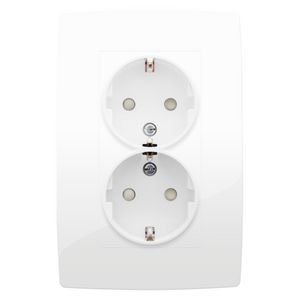 Dubbel stopcontact randaarde beschermingsafsluiters hoogglans wit