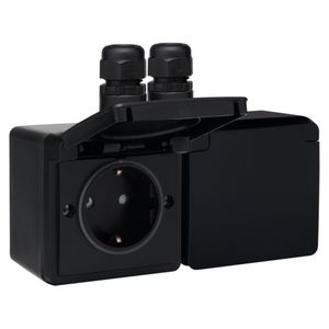 Spuitwaterdicht dubbel HOR stopcontact 2xM20 schroef zwart