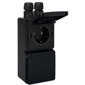 Spuitwaterdicht dubbel VERT stopcontact 2xM20 schroef zwart