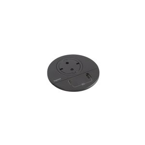 Wandcontactdoos zwart + USB + Wiel. GST18 Disq80