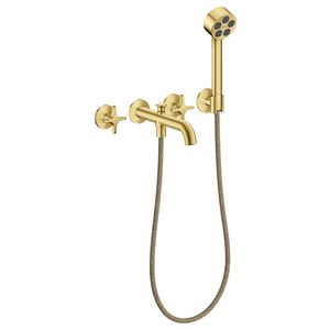 3-gats inbouw badkraan handdouche kruisgrepen AXOR One Brushed Brass