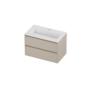 Aristo Set polystone Elegant wastafel met 1 kraangat en onderkast greeploos 2 laden symmetrisch in kader 800x460x540mm glans wit/Soft linen