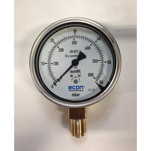 Manometer 100mm 0-60mbar 1/2" bt. radiaal