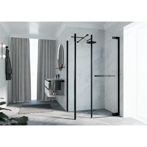 Zijwand voor bad en douche N180 type F 100 bereik 975-995x2000mm helder glas brushed black chrome