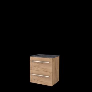 Set START-46 onderkast whisky oak 60cm grepen chroom 2x la hardstenen wastafel 1x kraangat (S46GR60H1WO)