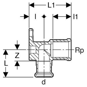 Enkele muurplaat MAPRESS koper (brons) L=36mm 15x1/2"bn.