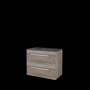 Set START-46 onderkast scotch oak 80cm grepen chroom 2x la hardstenen wastafel z/ kraangat (S46GR80H0SO)