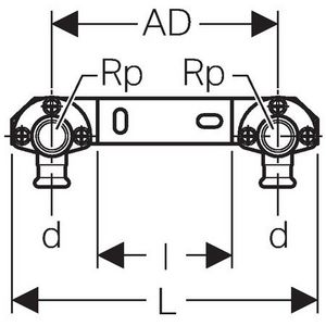 Geminibeugel MAPRESS koper (brons) 2x muurplaten 15x1/2"bn. hoh 150mm