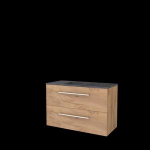 Set START-46 onderkast whisky oak 100cm grepen chroom 2x la hardstenen wastafel z/ kraangat (S46GR100H0WO)