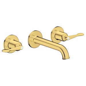 AXOR Archivio 3-gats afbouwdeel wandkraan met uitloop 160mm en rechte grepen Polished Gold Optic