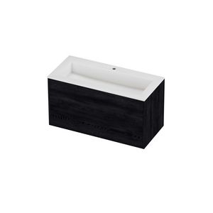 Aristo Set polystone Elegant wastafel met 1 kraangat en onderkast tbv grepen 2 laden symmetrisch in kader 1000x460x540mm glans wit/Black oak