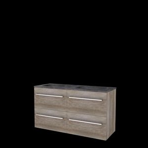 Set START-46 onderkast scotch oak 120cm (2x 60cm) grepen chroom 4x la hardstenen wastafel z/ kraangat (S46GR120H0SO)