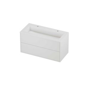 Aristo Set polystone Elegant wastafel met 2 kraangaten en onderkast tbv grepen 2 laden symmetrisch in kader 1000x460x540mm glans wit/matt white