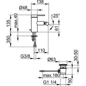 E+handle bidetmengkraan m.Trekstang + afvoergarn. 53909010000