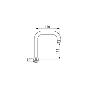 Uitloop boven draaibaar Ø22 H.115 L.150 moer 3/4"