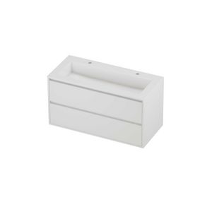 Aristo Set polystone Elegant wastafel met 2 kraangaten en onderkast greeploos 2 laden symmetrisch in kader 1000x460x540mm glans wit/matt white