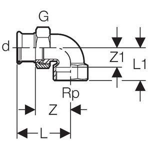 3-del. koppeling haaks MAPRESS koper (brons) 15x1/2"bn.