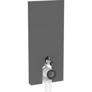 Sanitairmodule Monolith Plus voor vloerstaande Closet, 114cm, frontbekleding van glas: Front: zwart / Satijnglas, Zijafwerking: zwart / Geborsteld aluminium