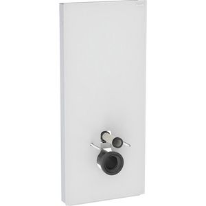 Sanitairmodule Monolith Plus voor wandcloset, 114cm, frontbekleding van glas: Front: wit / Satijnglas, Zijafwerking: Geborsteld aluminium