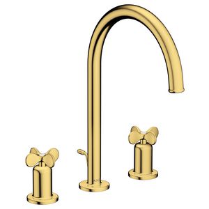 AXOR Archivio 3-gats wastafelkraan 190 met kruisgrepen en pop-up afvoer Polished Gold Optic