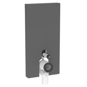 Sanitairmodule Monolith Plus voor staande closet, 101cm, frontbekleding van glas: Front: zwart / Satijnglas, Zijafwerking: zwart / Geborsteld aluminium