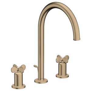AXOR Archivio 3-gats wastafelkraan 190 met kruisgrepen en pop-up afvoer Brushed Bronze