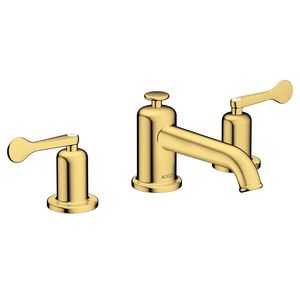 AXOR Archivio 3-gats wastafelkraan 30 met rechte grepen en pop-up afvoer Polished Gold Optic