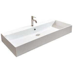 Wastafel 26 keramiek mat sand 91cm 1x kom met kraangat
