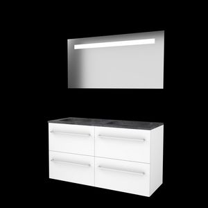 Set ECONOMIC-46 onderkast ice white 120cm (2x 60cm) grepen chroom 4x la hardstenen wastafel 2x kraangat spiegel geïn. LED-verl. (E46GR120H2IW)