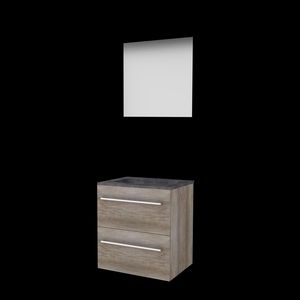 Set ULTIMATE-46 onderkast scotch oak 60cm grepen chroom 2x la hardstenen wastafel 1x kraangat spiegel ind. LED-verl. ↑+↓ (U46GR60H1SO)