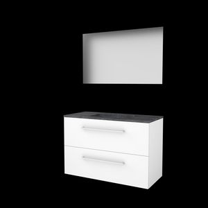 Set ULTIMATE-46 onderkast ice white 100cm grepen chroom 2x la hardstenen wastafel z/ kraangat spiegel ind. LED-verl. ↑+↓ (U46GR100H0IW)