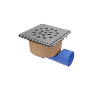 Vloerput 200x200mm RVS met onderuitlaat + zijuitlaat 75mm verstelbaar