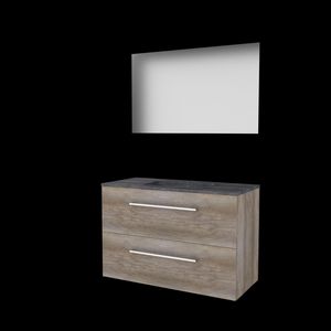 Set ULTIMATE-46 onderkast scotch oak 100cm grepen chroom 2x la hardstenen wastafel 1x kraangat spiegel ind. LED-verl. ↑+↓ (U46GR100H1SO)