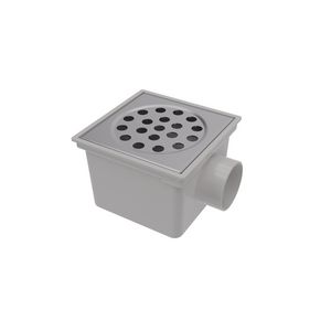 ABS emmerput 200x200mm RVS rooster m.zijuitlaat 75mm rooster